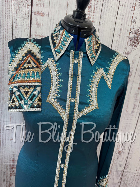 Ocean Teal, Teal, Copper, Tan & Black Day Shirt Set (Medium)