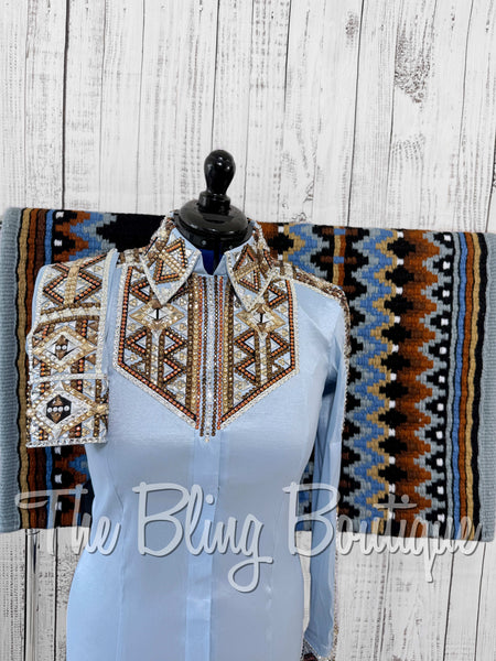 Ice Blue, Bronze, Tan & White Day Shirt Set (Medium)