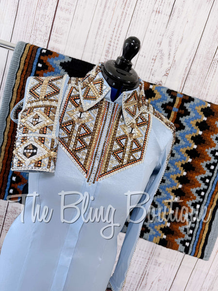 Ice Blue, Bronze, Tan & White Day Shirt Set (Medium)