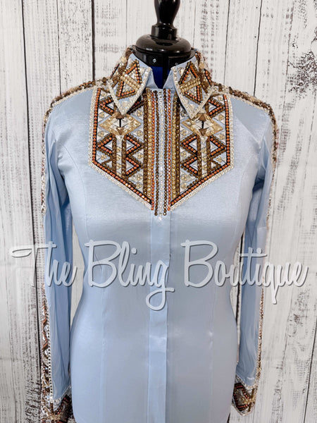 Ice Blue, Bronze, Tan & White Day Shirt Set (Medium)