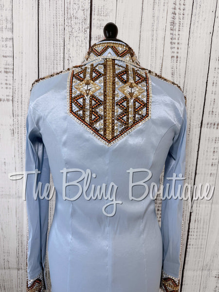 Ice Blue, Bronze, Tan & White Day Shirt Set (Medium)