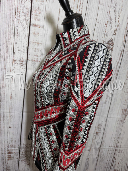 RE-ORDER Black, Red & Silver Showmanship Jacket (Choose Your Size)