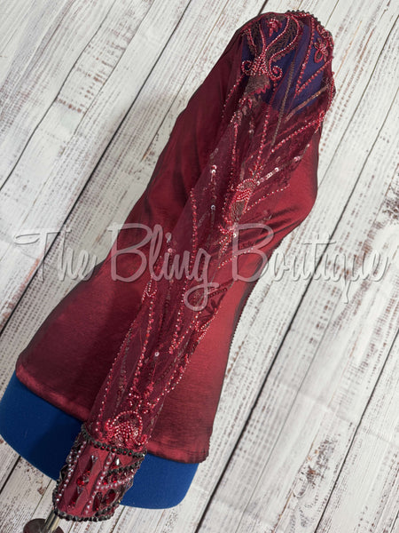 Burgundy Day Shirt Set With Beaded Lace Sleeves (L)