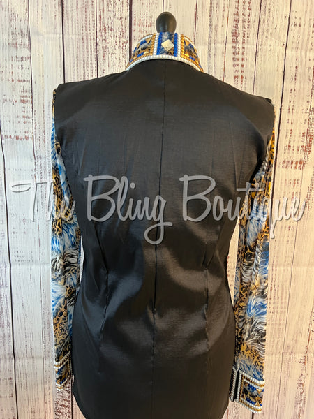 Black, Gold & Blue Day Shirt Set With Sheer Sleeves (XL)