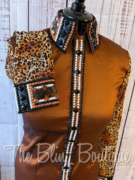 Rust & Leopard Day Shirt Set With Sheer Sleeves (L)