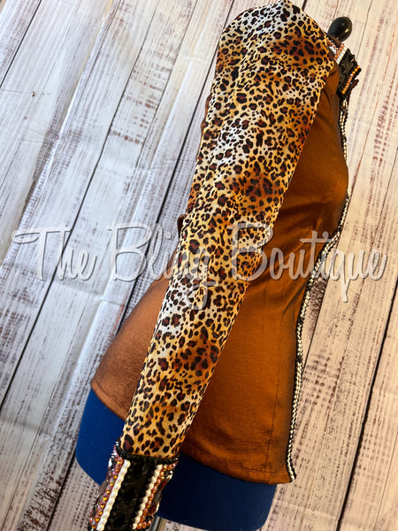 Rust & Leopard Day Shirt Set With Sheer Sleeves (L)