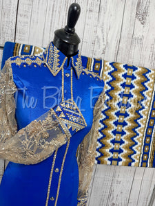 Royal Blue & Tan Day Shirt Set With Lace Sleeves (S)