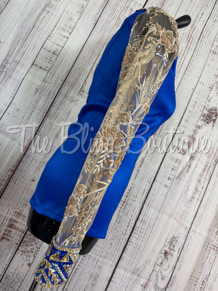 Royal Blue & Tan Day Shirt Set With Lace Sleeves (S)