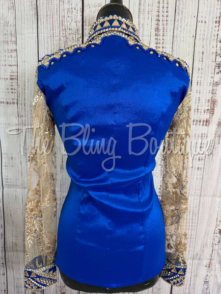 Royal Blue & Tan Day Shirt Set With Lace Sleeves (S)