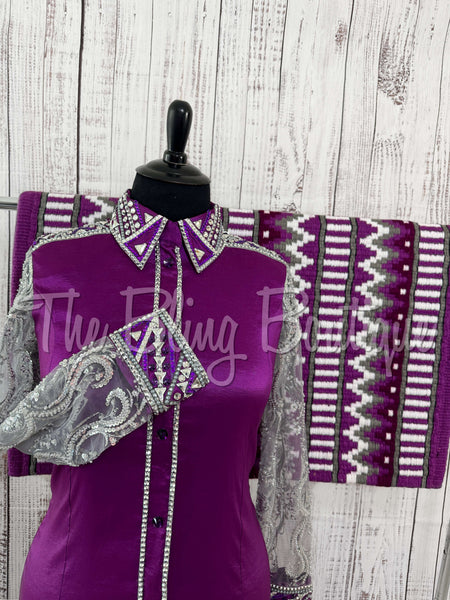 Berry & Grey Day Shirt Set With Lace Sleeves (XL)