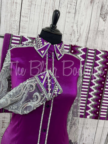 Berry & Grey Day Shirt Set With Lace Sleeves (XL)