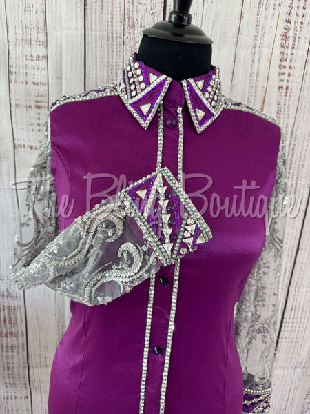 Berry & Grey Day Shirt Set With Lace Sleeves (XL)