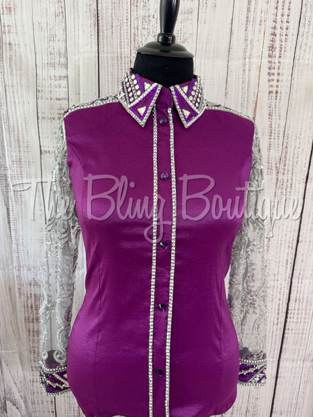 Berry & Grey Day Shirt Set With Lace Sleeves (XL)
