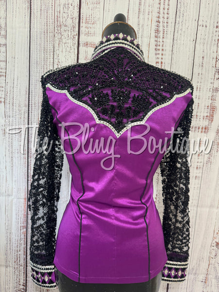 Grape & Black Day Shirt Set With Beaded Lace Sleeves (XS/S)