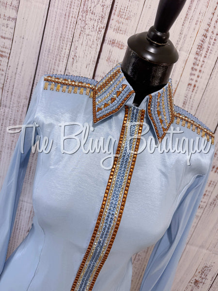 Ice Blue, Copper & Tan Day Shirt Set (XS/S)