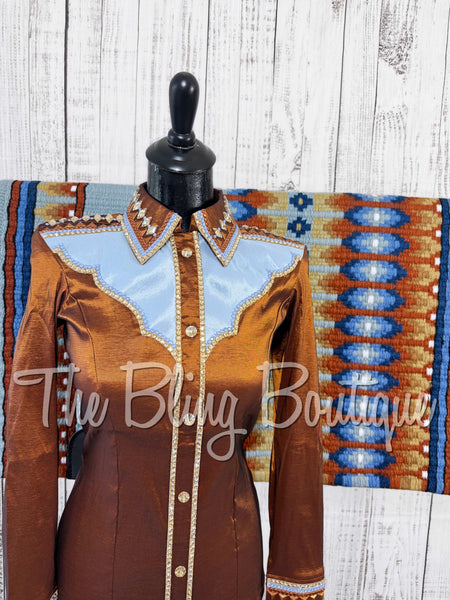Rust, Ice Blue & Tan Day Shirt Set (XS/S)