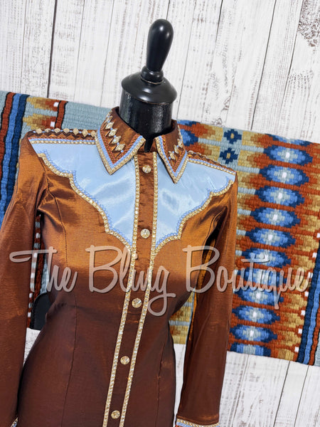 Rust, Ice Blue & Tan Day Shirt Set (XS/S)