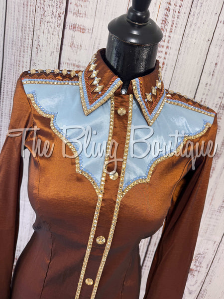 Rust, Ice Blue & Tan Day Shirt Set (XS/S)