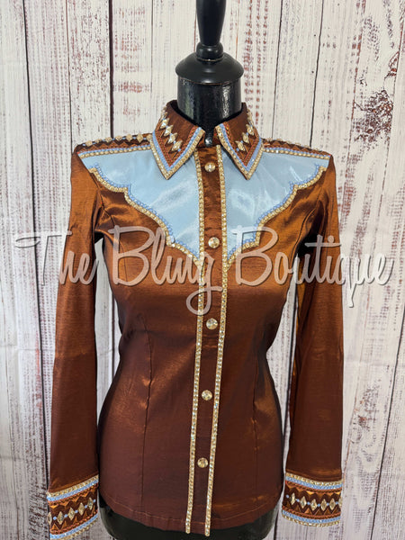 Rust, Ice Blue & Tan Day Shirt Set (XS/S)
