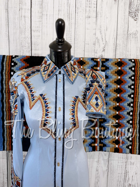 Ice Blue, Cornflower Blue, Copper & Tan Day Shirt Set (Small)