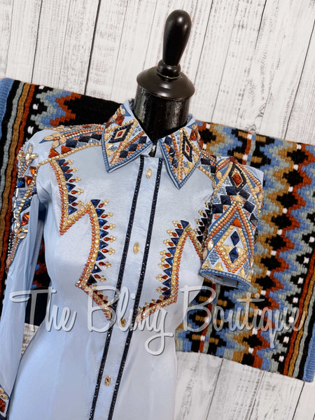 Ice Blue, Cornflower Blue, Copper & Tan Day Shirt Set (Small)