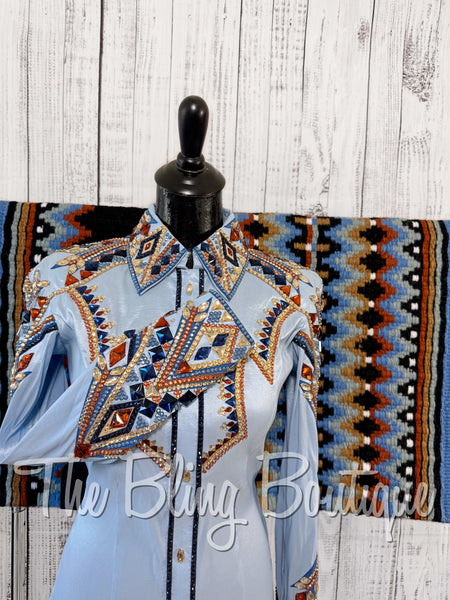 Ice Blue, Cornflower Blue, Copper & Tan Day Shirt Set (Small)