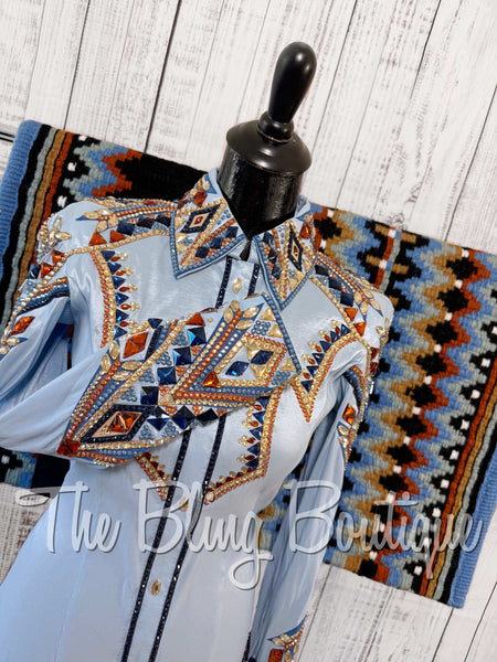 Ice Blue, Cornflower Blue, Copper & Tan Day Shirt Set (Small)