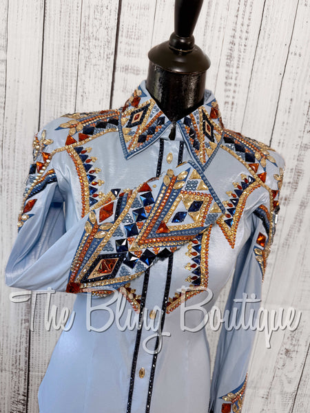 Ice Blue, Cornflower Blue, Copper & Tan Day Shirt Set (Small)