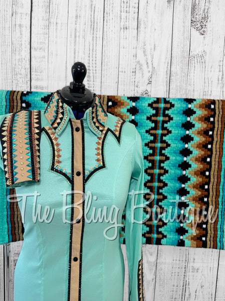 Mint, Teal, Tan & Black Day Shirt Set (Medium)