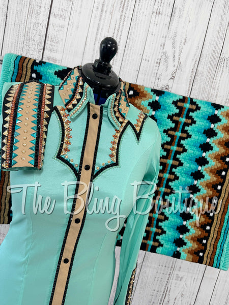 Mint, Teal, Tan & Black Day Shirt Set (Medium)