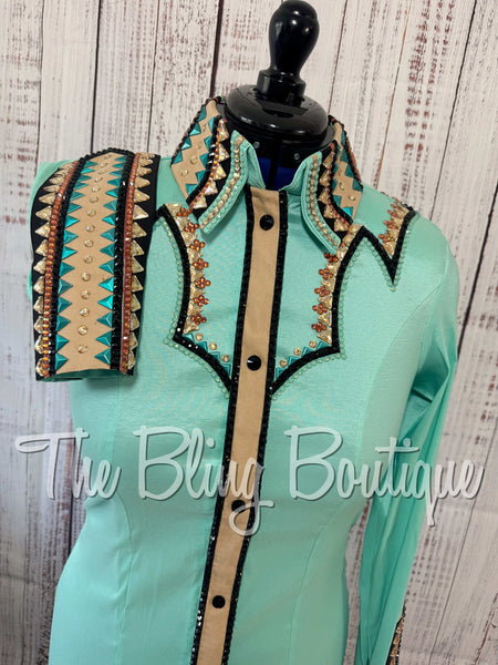 Mint, Teal, Tan & Black Day Shirt Set (Medium)