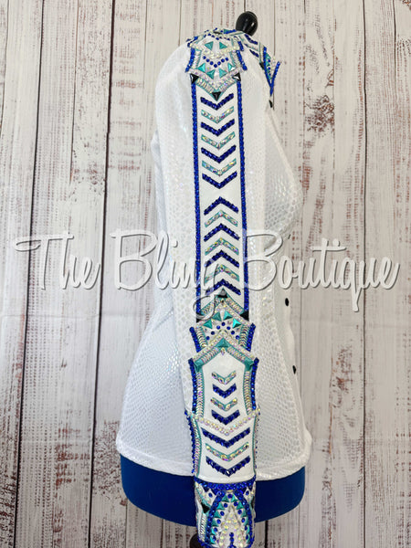 Iridescent White, Royal Blue & Turquoise Day Shirt Set (Medium)