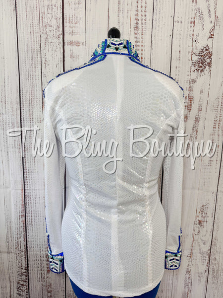 Iridescent White, Royal Blue & Turquoise Day Shirt Set (Medium)