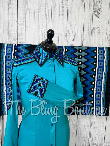 Teal, Turquoise, Royal Blue & Black Day Shirt Set (Medium)