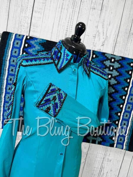 Teal, Turquoise, Royal Blue & Black Day Shirt Set (Medium)