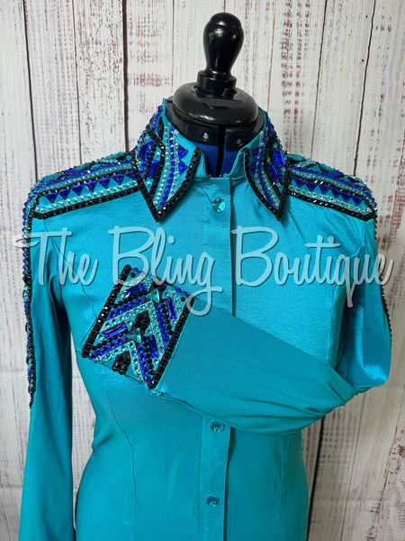 Teal, Turquoise, Royal Blue & Black Day Shirt Set (Medium)