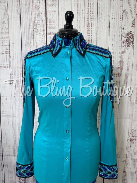 Teal, Turquoise, Royal Blue & Black Day Shirt Set (Medium)