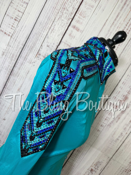 Teal, Turquoise, Royal Blue & Black Day Shirt Set (Medium)