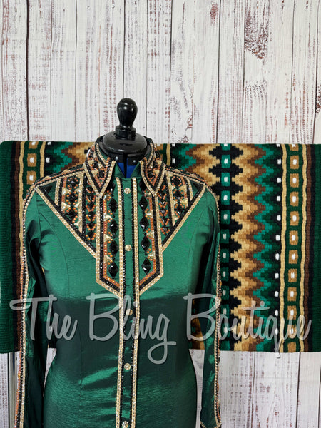Hunter Green, Tan, Bronze & Black Day Shirt Set (Medium)