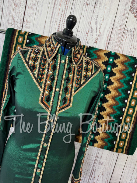 Hunter Green, Tan, Bronze & Black Day Shirt Set (Medium)