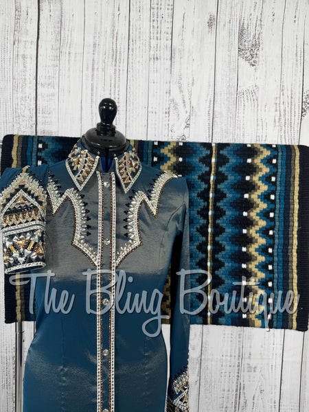 RE-ORDER Smokey Blue, Champagne, Bronze & Black Day Shirt Set (Choose Your Size)
