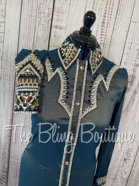 RE-ORDER Smokey Blue, Champagne, Bronze & Black Day Shirt Set (Choose Your Size)