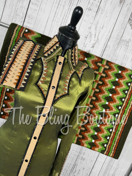 Light Olive Green, Tan & Rust Day Shirt Set (Small)