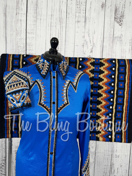 RE-ORDER Royal Blue, Black, White, Tan & Rust Day Shirt Set  (Choose Your Size)