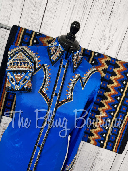 RE-ORDER Royal Blue, Black, White, Tan & Rust Day Shirt Set  (Choose Your Size)