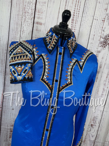 RE-ORDER Royal Blue, Black, White, Tan & Rust Day Shirt Set  (Choose Your Size)