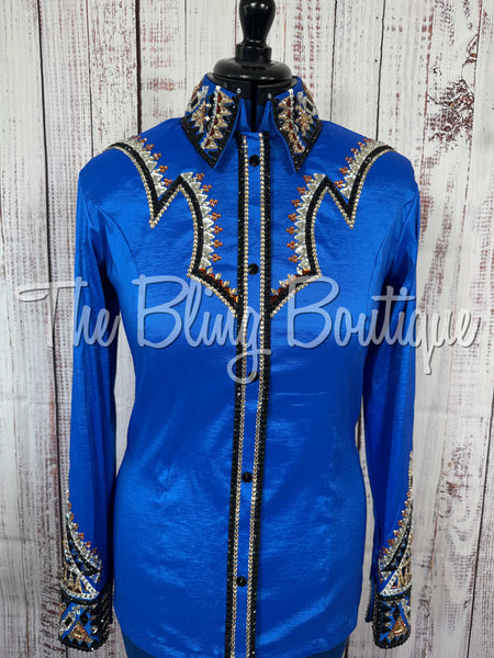 RE-ORDER Royal Blue, Black, White, Tan & Rust Day Shirt Set  (Choose Your Size)