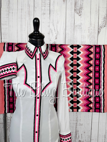 White, Hot Pink & Black Day Shirt Set (Small)