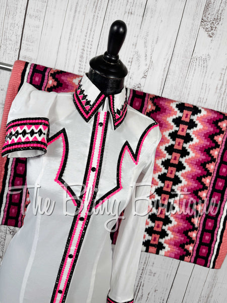 White, Hot Pink & Black Day Shirt Set (Small)