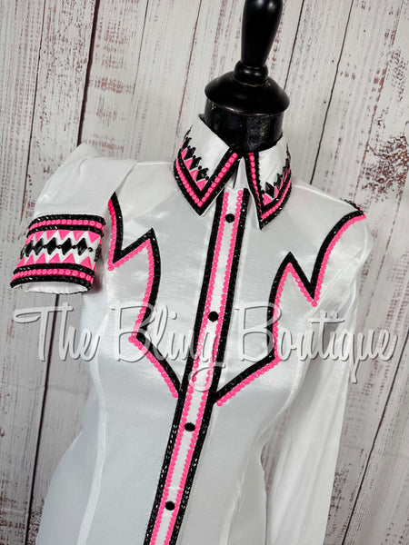 White, Hot Pink & Black Day Shirt Set (Small)